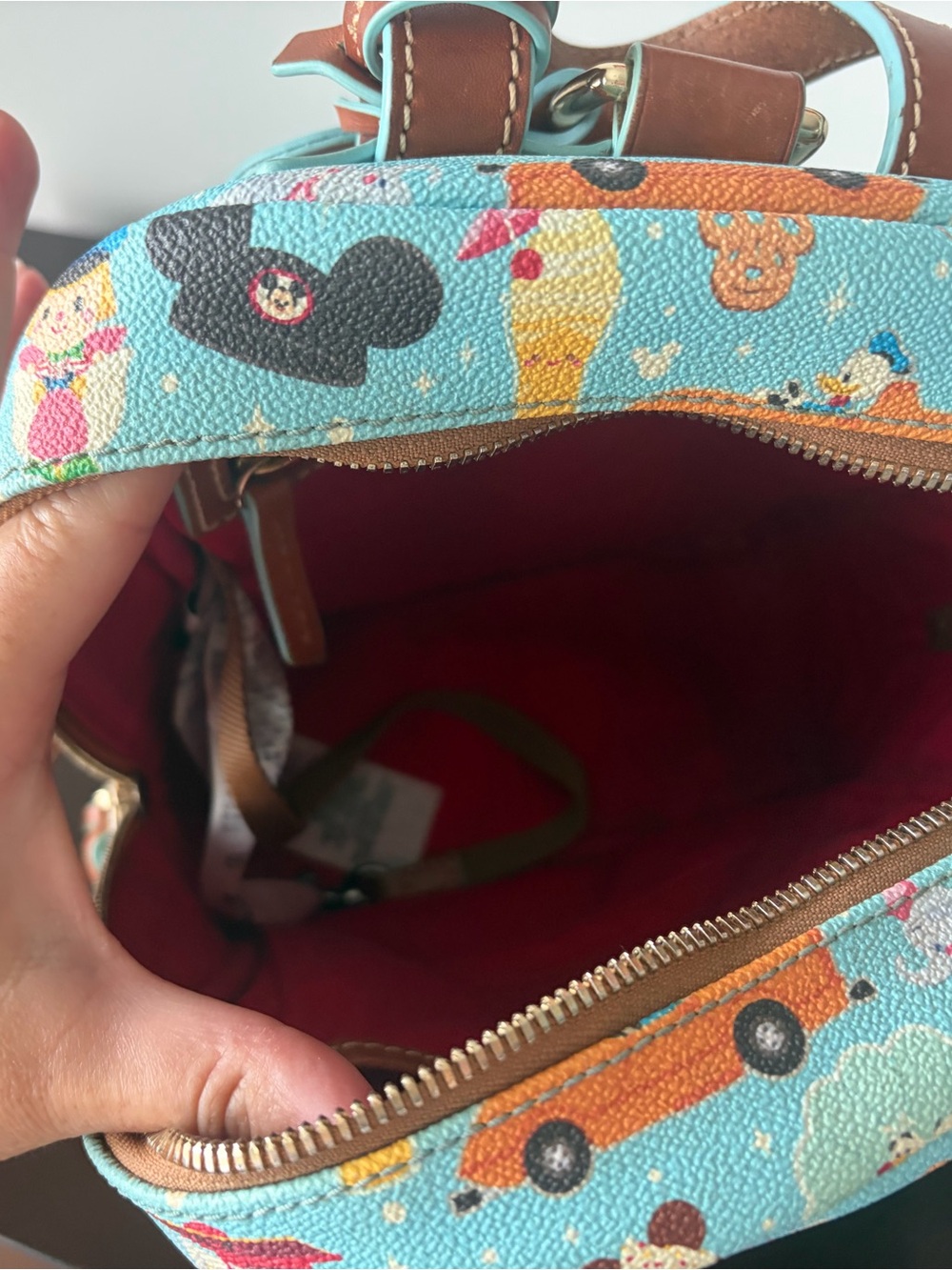 Dooney & Bourke Red Interior Mini Backpack with Light Blue Trim - Picture 7 of 7
